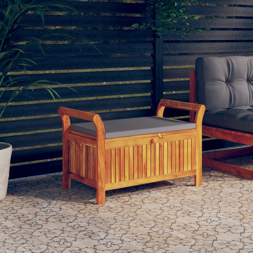 vidaXL Outdoor Storage Bench Patio Deck Box with Cushion Solid Wood Acacia-6