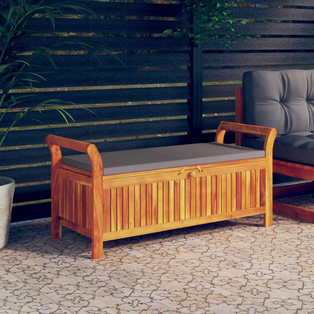 vidaXL Outdoor Storage Bench Patio Deck Box with Cushion Solid Wood Acacia-5