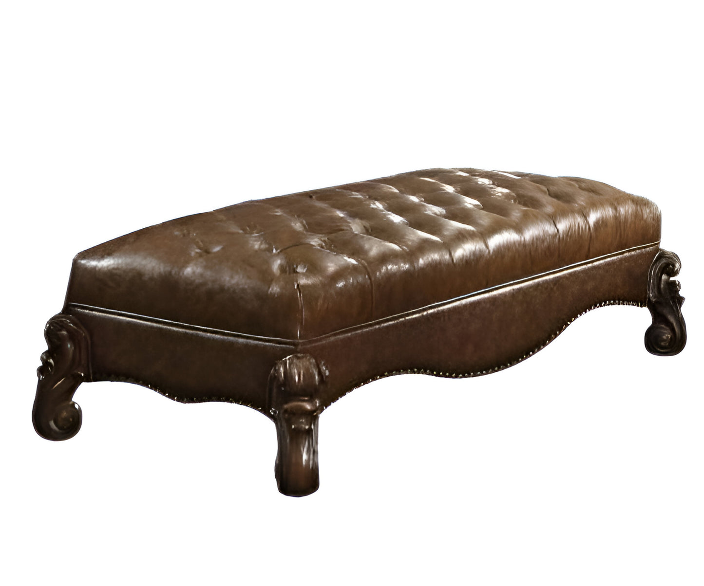 65" Brown Tufted Faux Leather Upholstered Bench-0