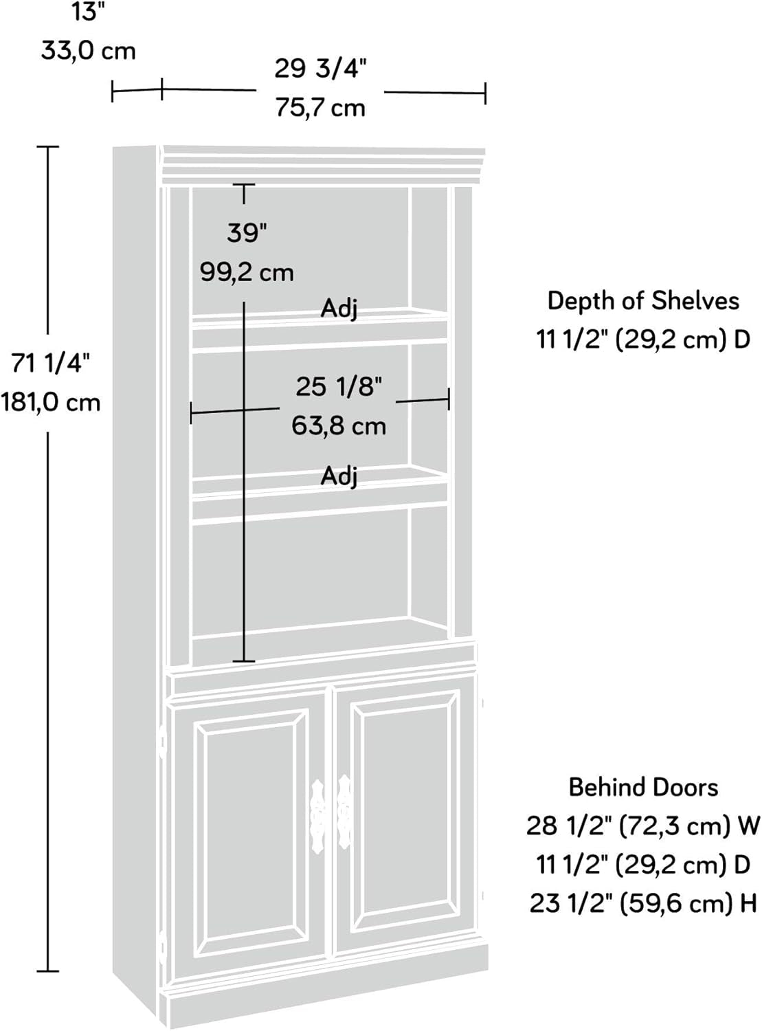 Heritage Hill Library with Doors/Book Shelf, L: 29.80" X W: 12.99" X H: 71.26", Classic Cherry Finish-4